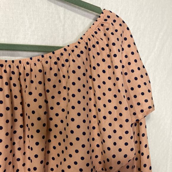 Women's Size Large Polka Dot Blouse with frilled off the shoulder neckline - Picture 5 of 8